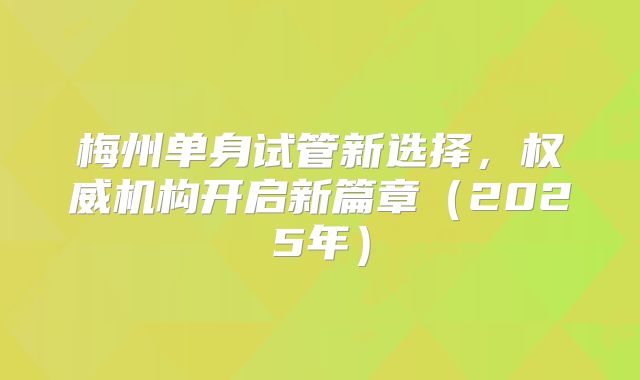 梅州单身试管新选择，权威机构开启新篇章（2025年）