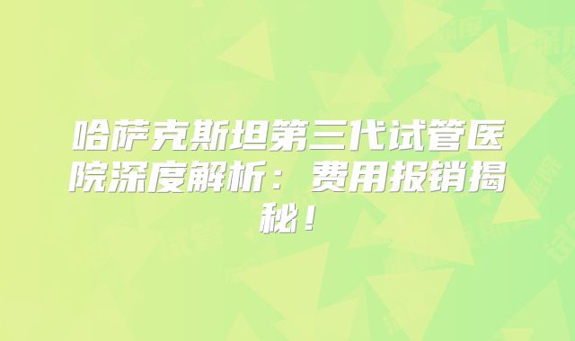 哈萨克斯坦第三代试管医院深度解析：费用报销揭秘！