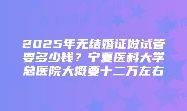 2025年无结婚证做试管要多少钱?宁夏医科大学总医院大概要十二万左右