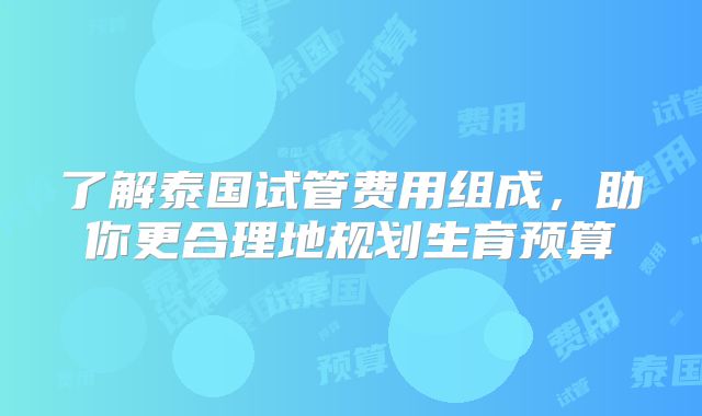 了解泰国试管费用组成，助你更合理地规划生育预算