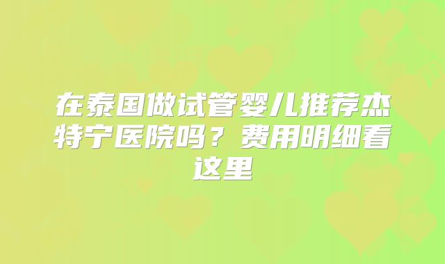 在泰国做试管婴儿推荐杰特宁医院吗？费用明细看这里