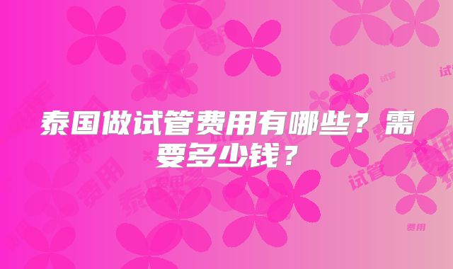 泰国做试管费用有哪些?需要多少钱?