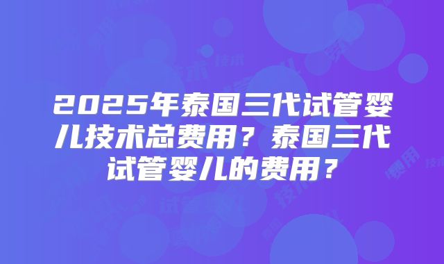 2025年泰国三代试管婴儿技术总费用?泰国三代试管婴儿的费用?