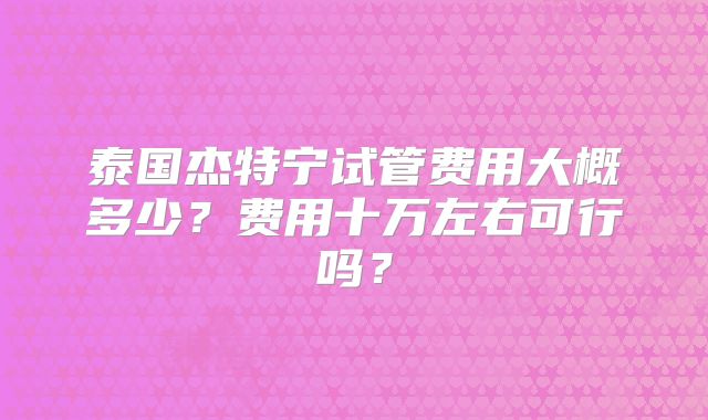 泰国杰特宁试管费用大概多少？费用十万左右可行吗？