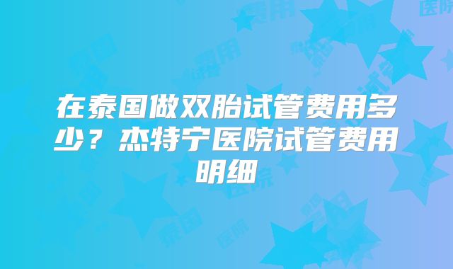 在泰国做双胎试管费用多少？杰特宁医院试管费用明细