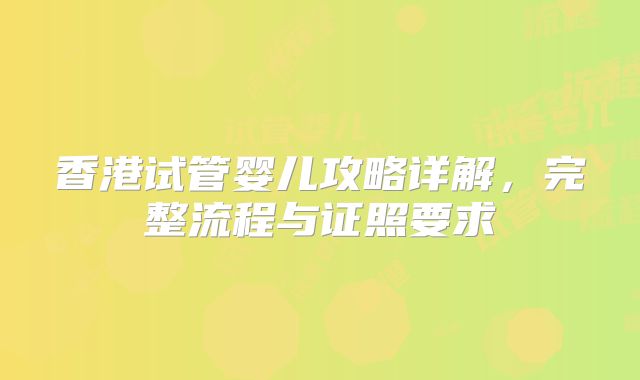 香港试管婴儿攻略详解,完整流程与证照要求