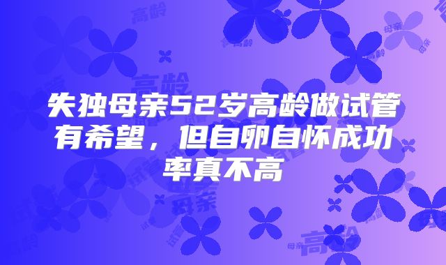 失独母亲52岁高龄做试管有希望,但自卵自怀成功率真不高