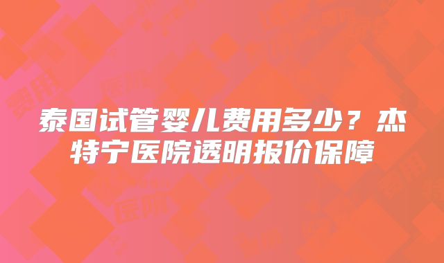 泰国试管婴儿费用多少?杰特宁医院透明报价保障