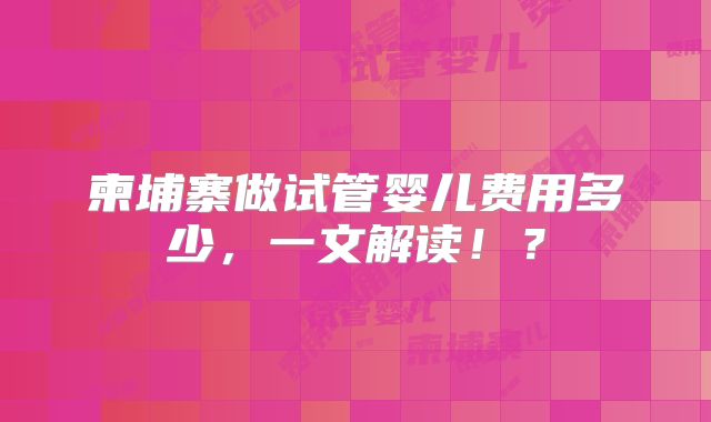 柬埔寨做试管婴儿费用多少，一文解读！？