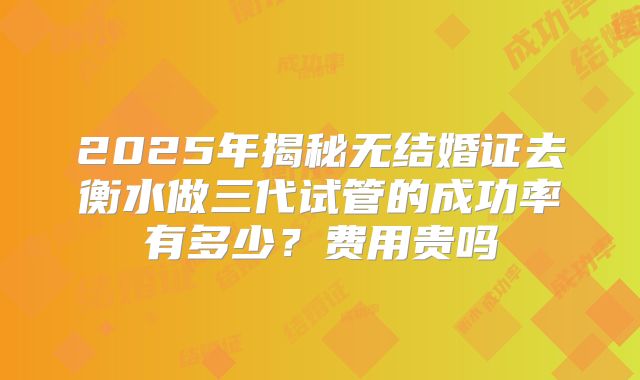 2025年揭秘无结婚证去衡水做三代试管的成功率有多少?费用贵吗