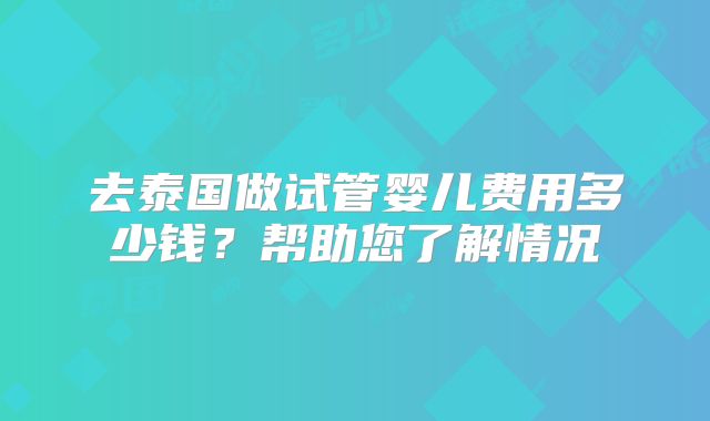 去泰国做试管婴儿费用多少钱？帮助您了解情况