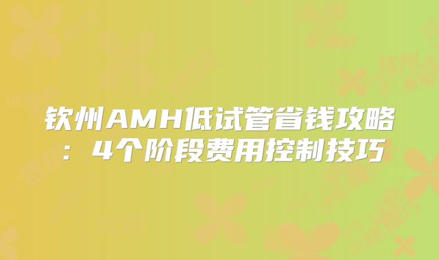 钦州AMH低试管省钱攻略:4个阶段费用控制技巧