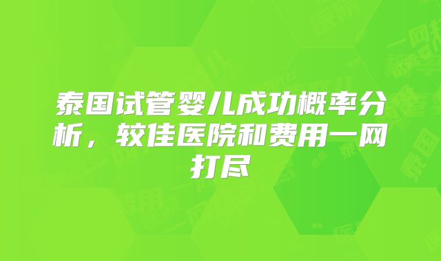 泰国试管婴儿成功概率分析，较佳医院和费用一网打尽