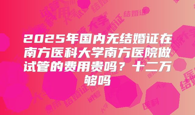 2025年国内无结婚证在南方医科大学南方医院做试管的费用贵吗？十二万够吗
