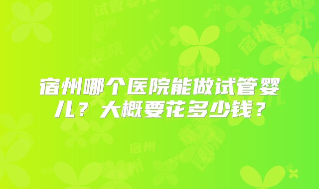 宿州哪个医院能做试管婴儿？大概要花多少钱？