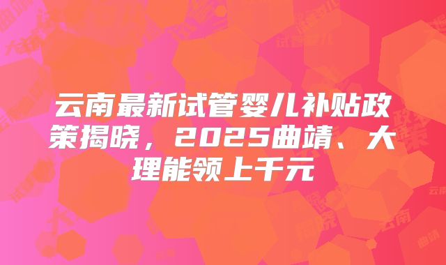 云南最新试管婴儿补贴政策揭晓,2025曲靖、大理能领上千元