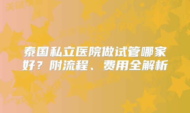 泰国私立医院做试管哪家好?附流程、费用全解析