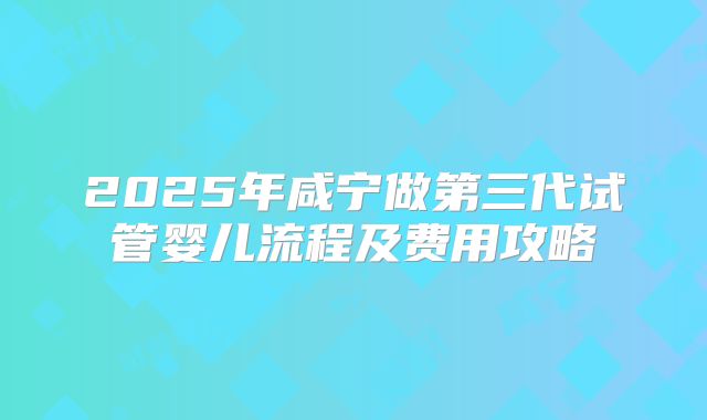 2025年咸宁做第三代试管婴儿流程及费用攻略