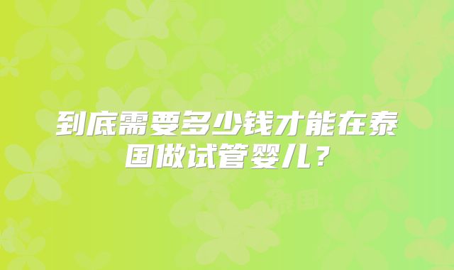 到底需要多少钱才能在泰国做试管婴儿？