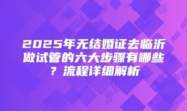 2025年无结婚证去临沂做试管的六大步骤有哪些?流程详细解析