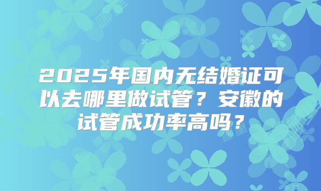 2025年国内无结婚证可以去哪里做试管?安徽的试管成功率高吗?