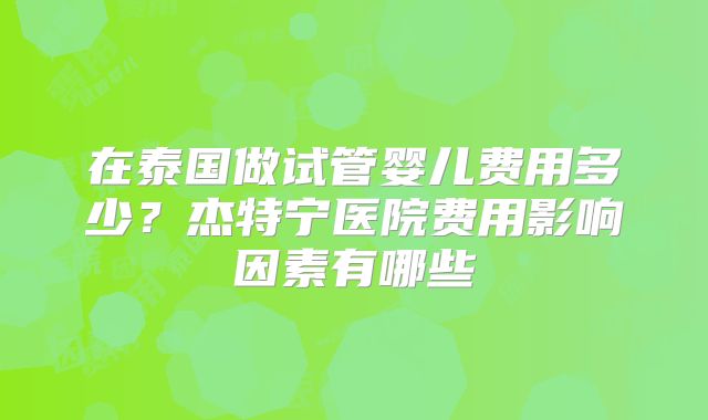 在泰国做试管婴儿费用多少？杰特宁医院费用影响因素有哪些