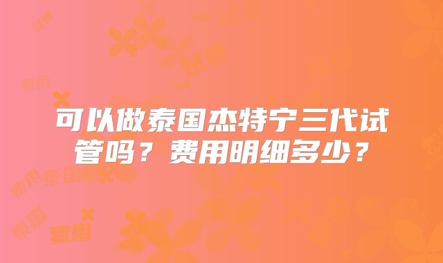 可以做泰国杰特宁三代试管吗？费用明细多少？