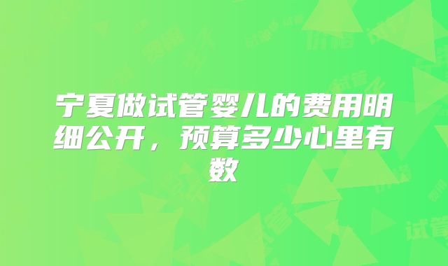 宁夏做试管婴儿的费用明细公开，预算多少心里有数