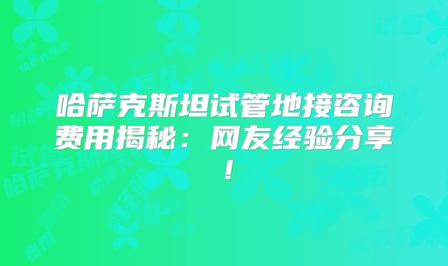 哈萨克斯坦试管地接咨询费用揭秘：网友经验分享！