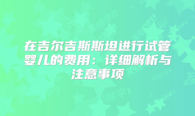 在吉尔吉斯斯坦进行试管婴儿的费用：详细解析与注意事项