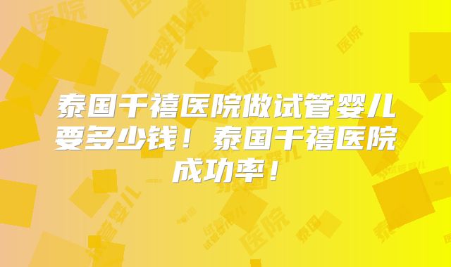 泰国千禧医院做试管婴儿要多少钱！泰国千禧医院成功率！