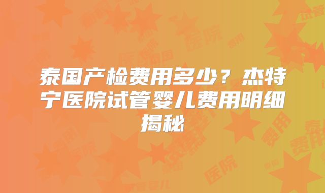 泰国产检费用多少？杰特宁医院试管婴儿费用明细揭秘