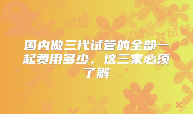 国内做三代试管的全部一起费用多少，这三家必须了解