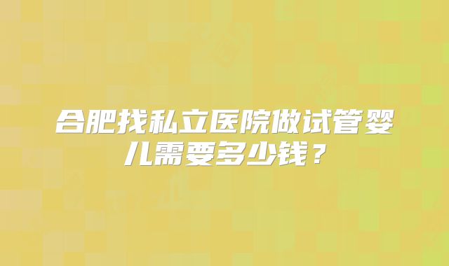 合肥找私立医院做试管婴儿需要多少钱？