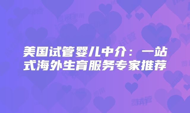 美国试管婴儿中介：一站式海外生育服务专家推荐