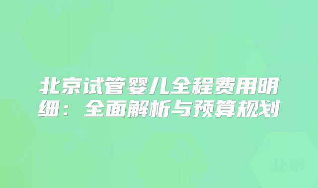 北京试管婴儿全程费用明细:全面解析与预算规划