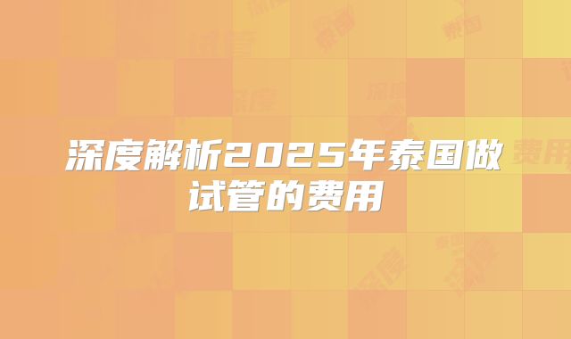 深度解析2025年泰国做试管的费用