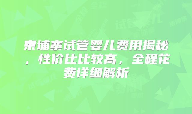 柬埔寨试管婴儿费用揭秘，性价比比较高，全程花费详细解析