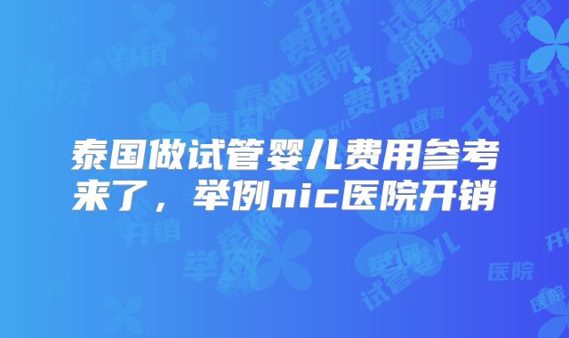 泰国做试管婴儿费用参考来了,举例nic医院开销