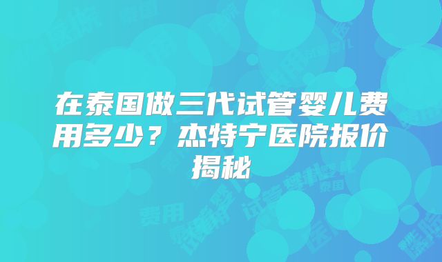 在泰国做三代试管婴儿费用多少？杰特宁医院报价揭秘