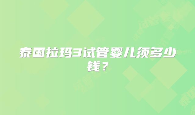 泰国拉玛3试管婴儿须多少钱？