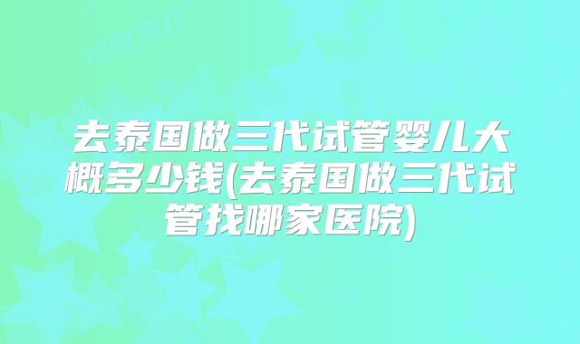 去泰国做三代试管婴儿大概多少钱(去泰国做三代试管找哪家医院)