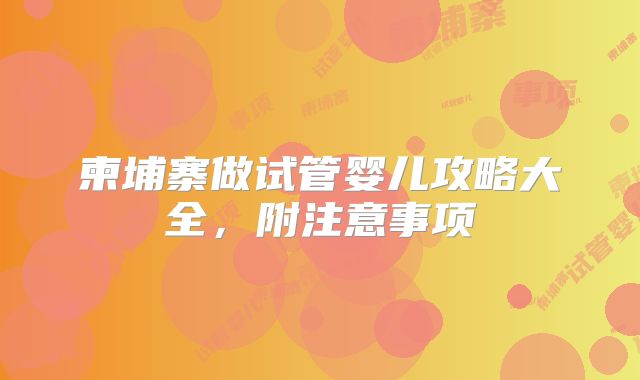 柬埔寨做试管婴儿攻略大全，附注意事项