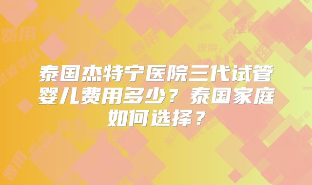 泰国杰特宁医院三代试管婴儿费用多少？泰国家庭如何选择？