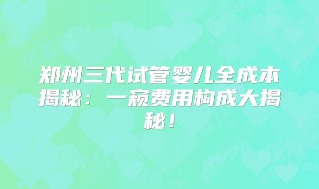 郑州三代试管婴儿全成本揭秘:一窥费用构成大揭秘!