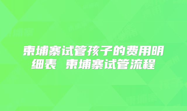 柬埔寨试管孩子的费用明细表 柬埔寨试管流程