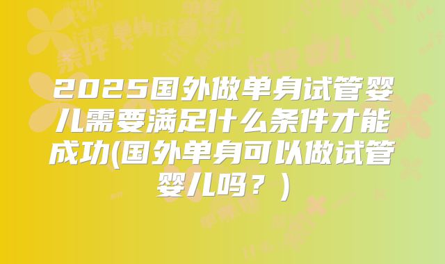 2025国外做单身试管婴儿需要满足什么条件才能成功(国外单身可以做试管婴儿吗？)