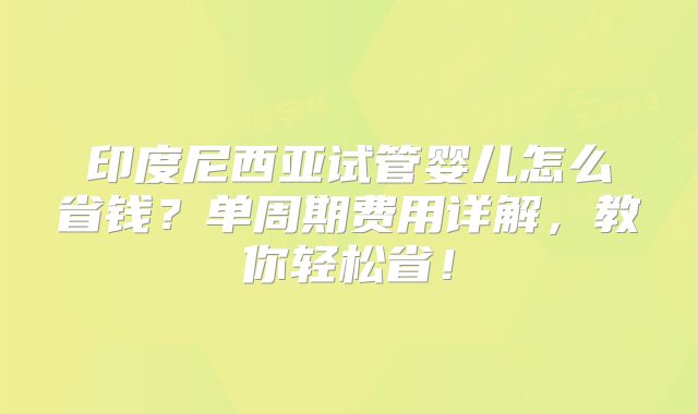 印度尼西亚试管婴儿怎么省钱？单周期费用详解，教你轻松省！