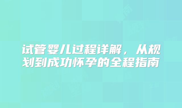 试管婴儿过程详解，从规划到成功怀孕的全程指南