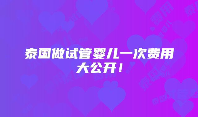 泰国做试管婴儿一次费用大公开！